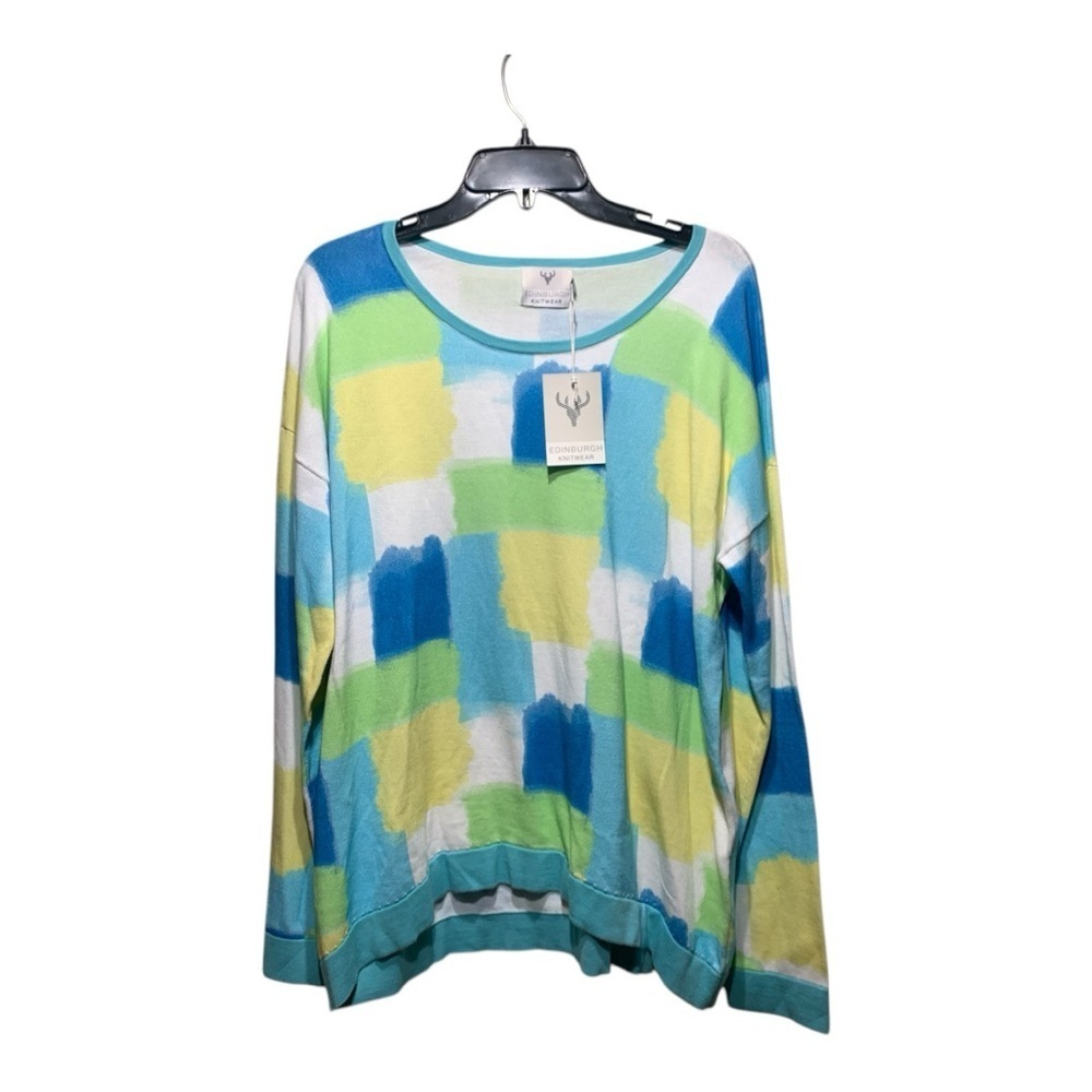 NWT Women's Edinburgh Knitwear Square Print V Neck “Pima” Sz Medium
